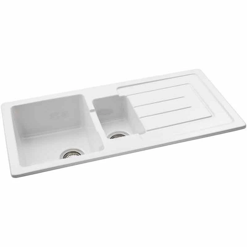 Abode Acton 1.5 Bowl Ceramic Kitchen Sink - White - AW1041 - Image 2
