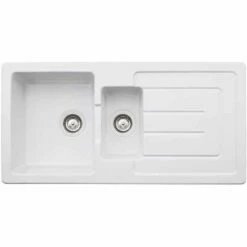 Abode Acton 1.5 Bowl Ceramic Kitchen Sink - White - AW1041