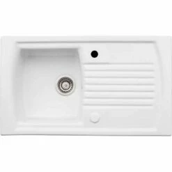 Abode Milford Single Bowl Ceramic Kitchen Sink - White - AW1042