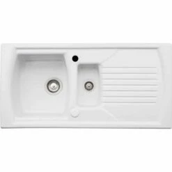 Abode Milford 1.5 Bowl Ceramic Kitchen Sink - White - AW1043