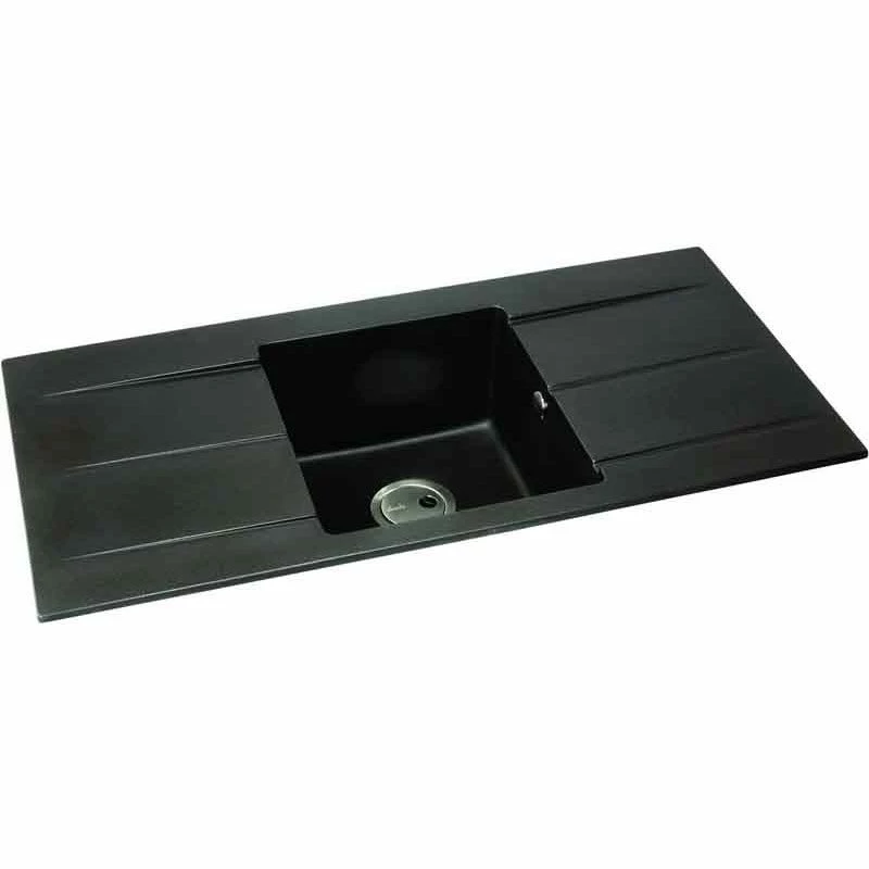 Abode Zero Single Bowl & Double Drainer Granite Kitchen Sink - Black - AW3008 - Image 2