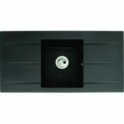 Abode Zero Single Bowl & Double Drainer Granite Kitchen Sink - Black - AW3008