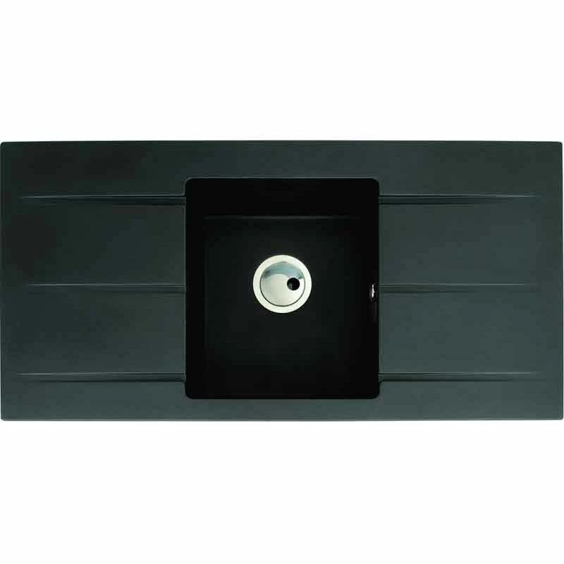 Abode Zero Single Bowl & Double Drainer Granite Kitchen Sink - Black - AW3008