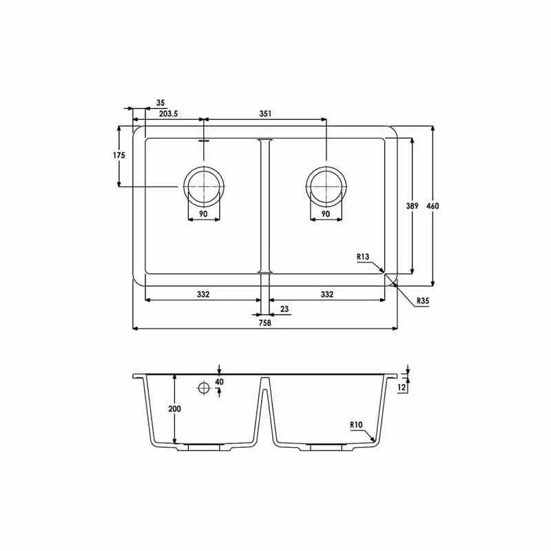Abode Matrix 2 Bowl Granite Kitchen Sink - Black - AW3166 - Image 3