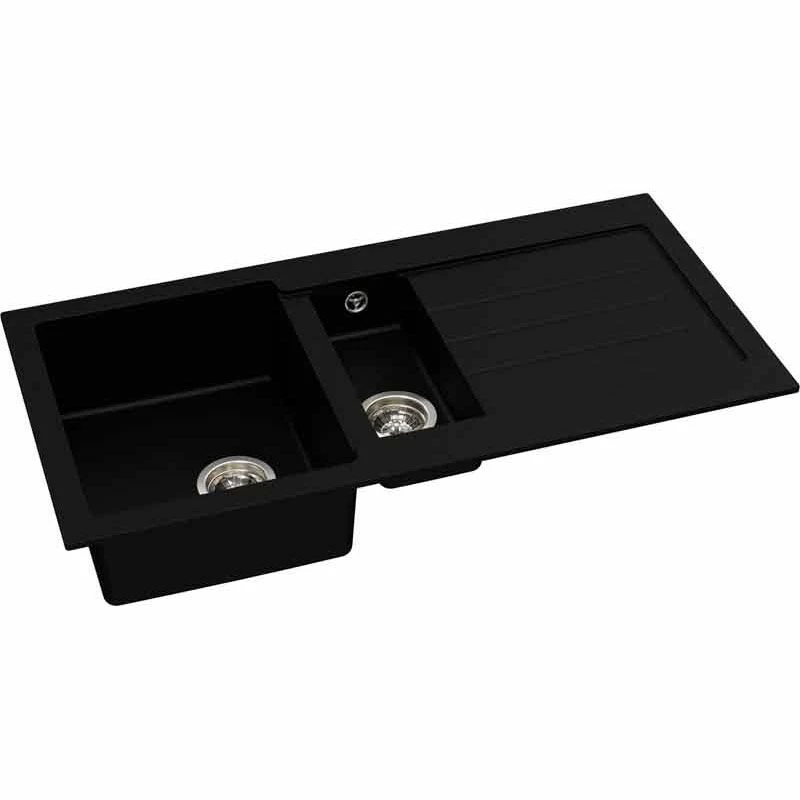 Abode Xcite 1.5 Bowl & Drainer Granite Kitchen Sink - Black - AW3169 - Image 2