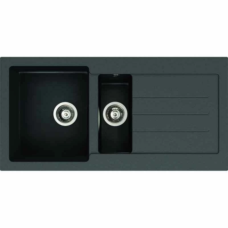Abode Xcite 1.5 Bowl & Drainer Granite Kitchen Sink - Black - AW3169