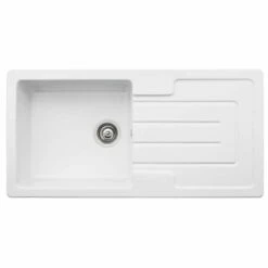 Abode Acton Single Bowl Ceramic Kitchen Sink - White - AW1040