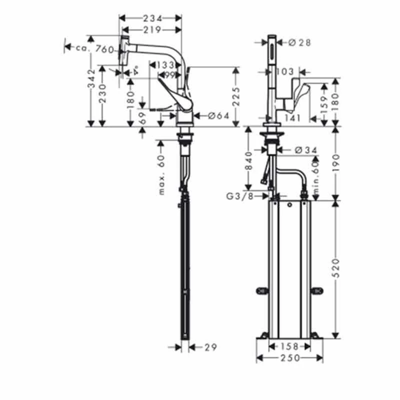 Hansgrohe AXOR Citterio Single Lever Kitchen Mixer Select 230 2jet With Pull-Out Spray - Matt Black - 39862670 - Image 2