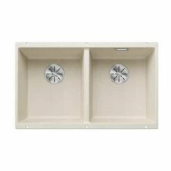 Blanco SUBLINE 350/350-U Silgranit 2 Bowl Undermount Kitchen Sink With Manual InFino Waste - Soft White - 527164