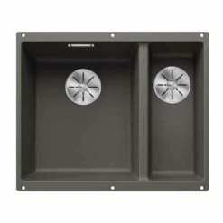 Blanco SUBLINE 340/160-U LH Silgranit 2 Bowl Undermount Kitchen Sink With Manual InFino Waste - Volcano Grey - 527345