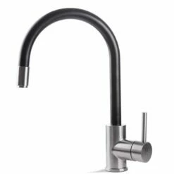 Prima+ Tiber Single Lever Mixer Kitchen Tap With Pull Out - Black/Stainless Steel - BPR550