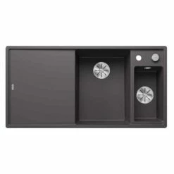 Blanco AXIA III 6 S 1.5 Bowl Inset Silgranit Kitchen Sink With Remote Control InFino Drain System - Rock Grey - 523473