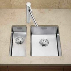 Blanco CLARON 340-U 1 Bowl Undermount Stainless Steel Kitchen Sink With Manual InFino Waste - Satin Polish - 521571