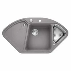 Blanco DELTA II 1.5 Bowl Inset Silgranit Corner Kitchen Sink With Remote Control InFino Drain System - Alumetallic - 523658