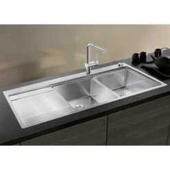 Blanco DIVON II 8 S-IF 2 Bowl Inset Stainless Steel Kitchen Sink With Remote Control InFino Drain System - Satin Polish - 521664