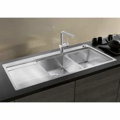 Blanco DIVON II 8 S-IF 2 Bowl Inset Stainless Steel Kitchen Sink With Remote Control InFino Drain System - Satin Polish - 521665