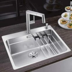 Blanco ETAGON 500-IF/A 1 Inset Bowl Stainless Steel Kitchen Sink With Remote Control InFino Drain System - Satin Polish - 521748