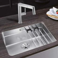Blanco ETAGON 500-U 1 Bowl Undermount Stainless Steel Kitchen Sink With Manual InFino Waste - Satin Polish - 521841