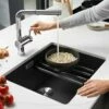 Blanco ETAGON 500-U 1 Bowl Undermount Silgranit Kitchen Sink With Manual InFino Waste - Rock Grey - 522228