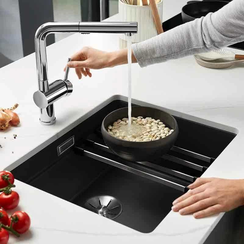 Blanco ETAGON 500-U 1 Bowl Undermount Silgranit Kitchen Sink With Manual InFino Waste - Rock Grey - 522228