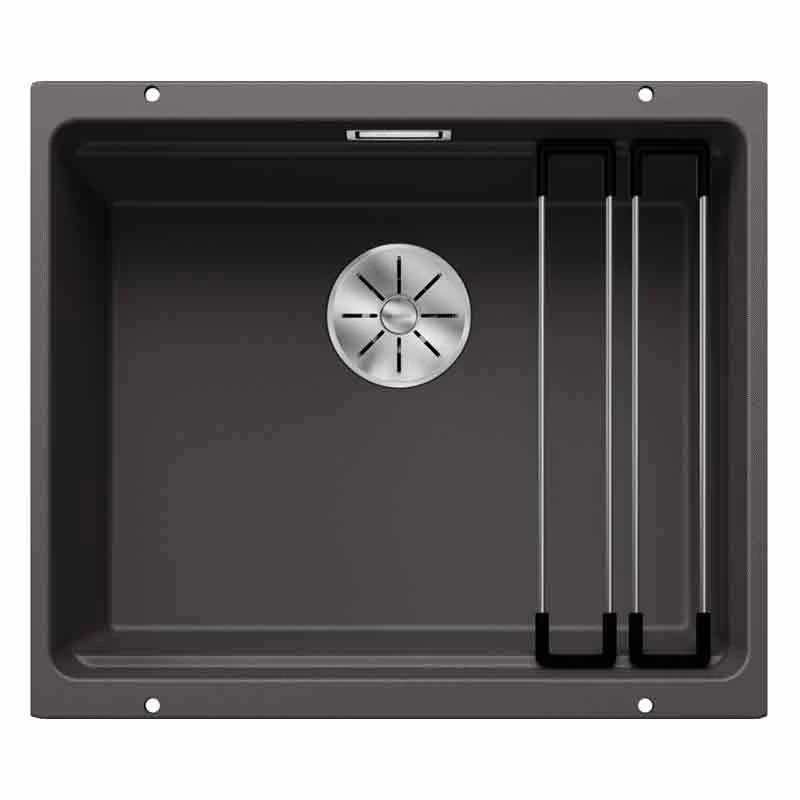 Blanco ETAGON 500-U 1 Bowl Undermount Silgranit Kitchen Sink With Manual InFino Waste - Rock Grey - 522228 - Image 2