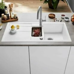 Blanco METRA 6 S 1.5 Bowl Inset Silgranit Reversible Kitchen Sink With Drain Remote Control - White - 513046