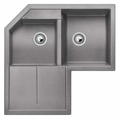 Blanco METRA 9 E 2 Bowl Inset Silgranit Inset Corner Kitchen Sink - Alumetallic - 515567