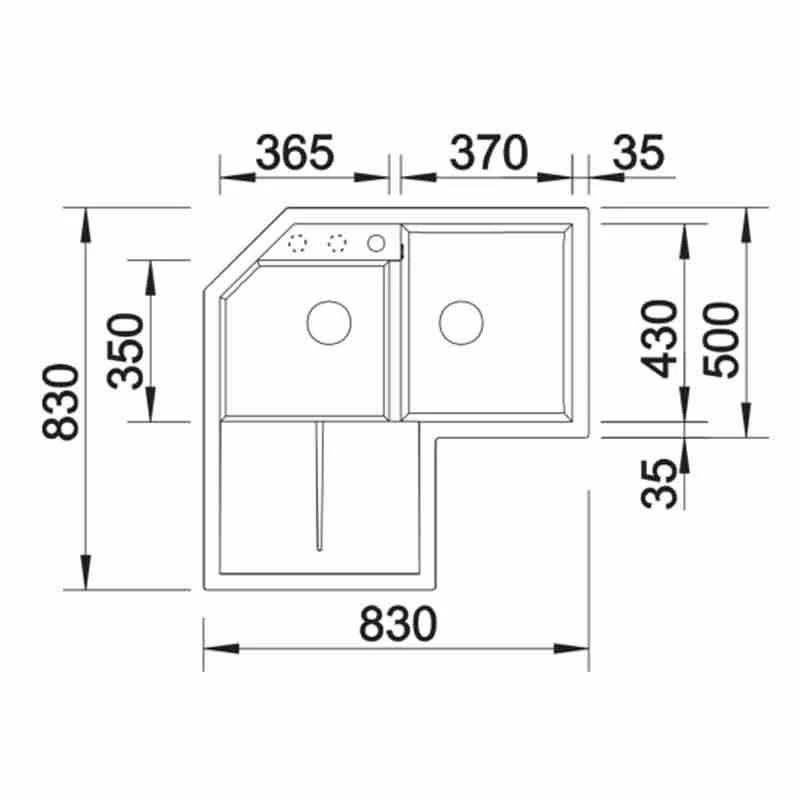 Blanco METRA 9 E 2 Bowl Inset Silgranit Inset Corner Kitchen Sink - Alumetallic - 515567 - Image 2