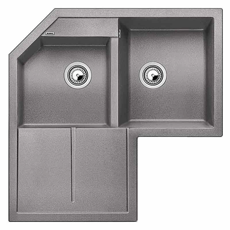 Blanco METRA 9 E 2 Bowl Inset Silgranit Inset Corner Kitchen Sink - Alumetallic - 515567
