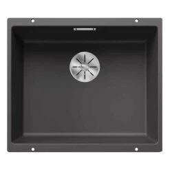 Blanco SUBLINE 500-U 1 Bowl Undermount Silgranit Kitchen Sink With Manual InFino Waste - Rock Grey - 523433
