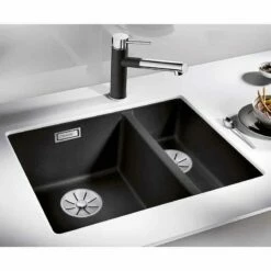 Blanco SUBLINE 340/160-U 1.5 Bowl Undermount Silgranit Kitchen Sink With Manual InFino Waste - Anthracite - 523548