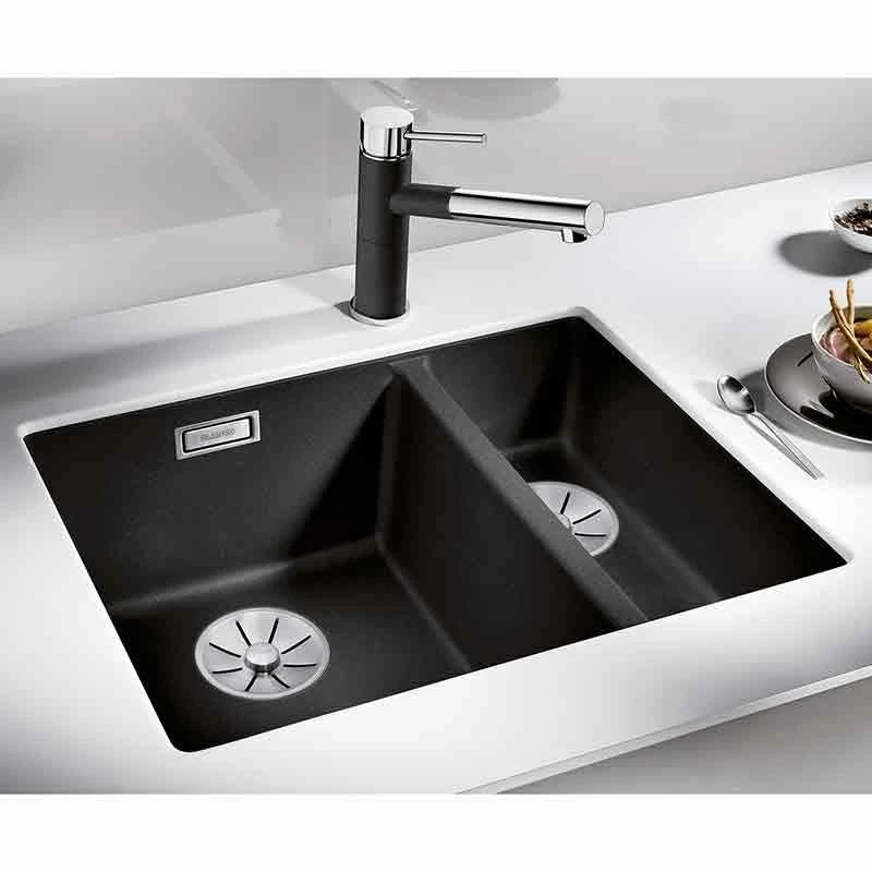 Blanco SUBLINE 340/160-U 1.5 Bowl Undermount Silgranit Kitchen Sink With Manual InFino Waste - Anthracite - 523548