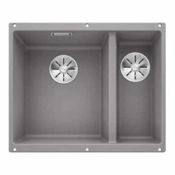 Blanco SUBLINE 340/160-U 1.5 Bowl Undermount Silgranit Kitchen Sink With Manual InFino Waste - Alumetallic - 523550