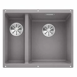 Blanco SUBLINE 340/160-U 1.5 RH Bowl Undermount Silgranit Kitchen Sink With Manual InFino Waste - Alumetallic - 523560