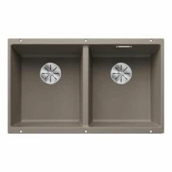 Blanco SUBLINE 350/350-U 2 Bowl Undermount Silgranit Kitchen Sink With Manual InFino Waste - Tartufo - 523581