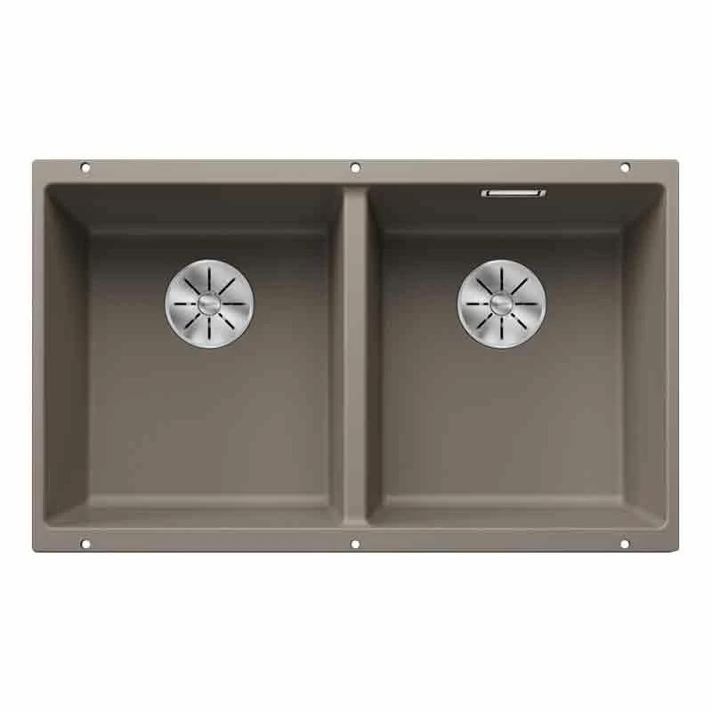 Blanco SUBLINE 350/350-U 2 Bowl Undermount Silgranit Kitchen Sink With Manual InFino Waste - Tartufo - 523581