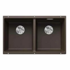 Blanco SUBLINE 350/350-U 2 Bowl Undermount Silgranit Kitchen Sink With Manual InFino Waste - Coffee - 523583