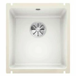 Blanco SUBLINE 375-U 1 Bowl Undermount Ceramic Kitchen Sink With Manual InFino Waste - Crystal White - 523726