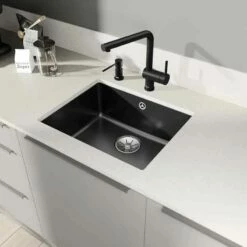 Blanco SUBLINE 500-U 1 Bowl Undermount Ceramic Kitchen Sink With Manual InFino Waste - Black - 523740