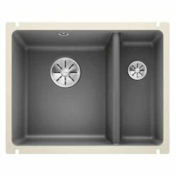Blanco SUBLINE 350/150-U 1.5 LH Bowl Undermount Ceramic Kitchen Sink With Manual InFino Waste - Basalt - 523746