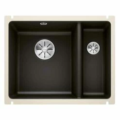 Blanco SUBLINE 350/150-U 1.5 LH Bowl Undermount Ceramic Kitchen Sink With Manual InFino Waste - Black - 523747