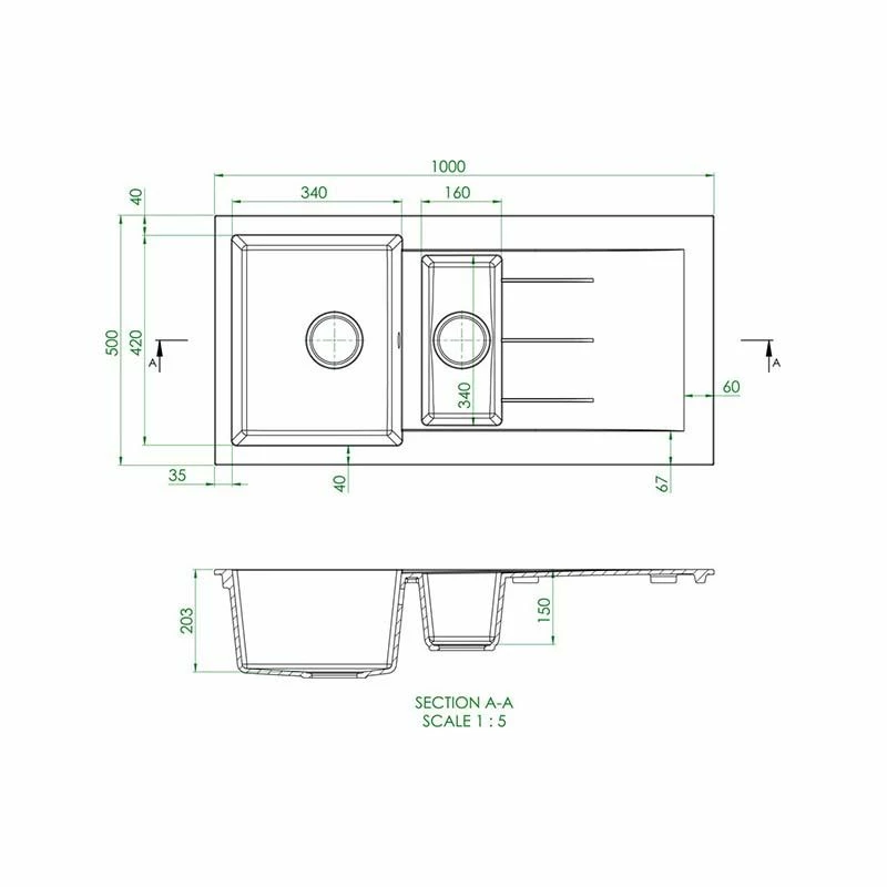 Prima+ Granite 1.5 Bowl & Drainer Inset Sink - White - CPR323 - Image 4