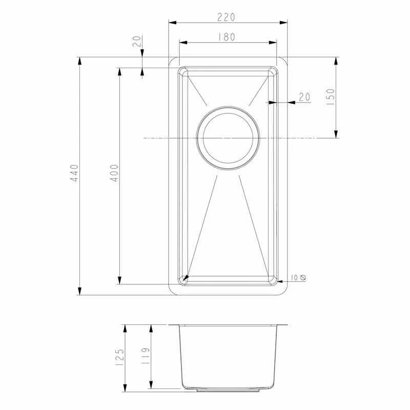 Prima+ 0.5 Bowl R10 Inset/Undermount Stainless Steel Kitchen Sink - CPR516 - Image 2