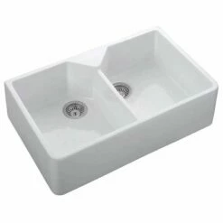 Rangemaster Classic Belfast Double Bowl Ceramic Kitchen Sink - White - CDB800WH/