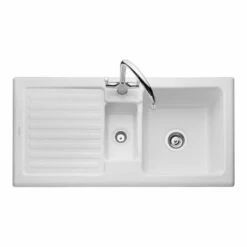 Rangemaster Rustic 1.5 Bowl Fire Clay Ceramic Kitchen Sink - White - CRT10202WH/