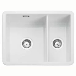 Rangemaster Rustique 1.5 Bowl Fire Clay Ceramic Kitchen Sink - White - CRUB3216WH/
