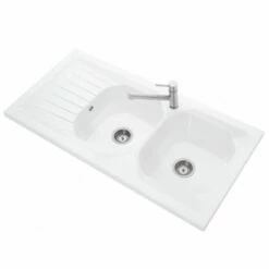 Villeroy & Boch Provence 2 Bowl Reversible Ceramic Kitchen Sink & Drainer - White - EV90002