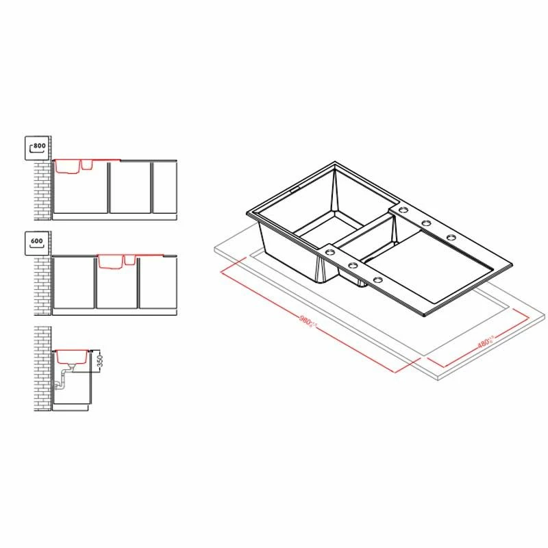 Reginox EASY 475 Elleci 1.5 Bowl Granite Kitchen Sink - Black - EASY 475 B - Image 3