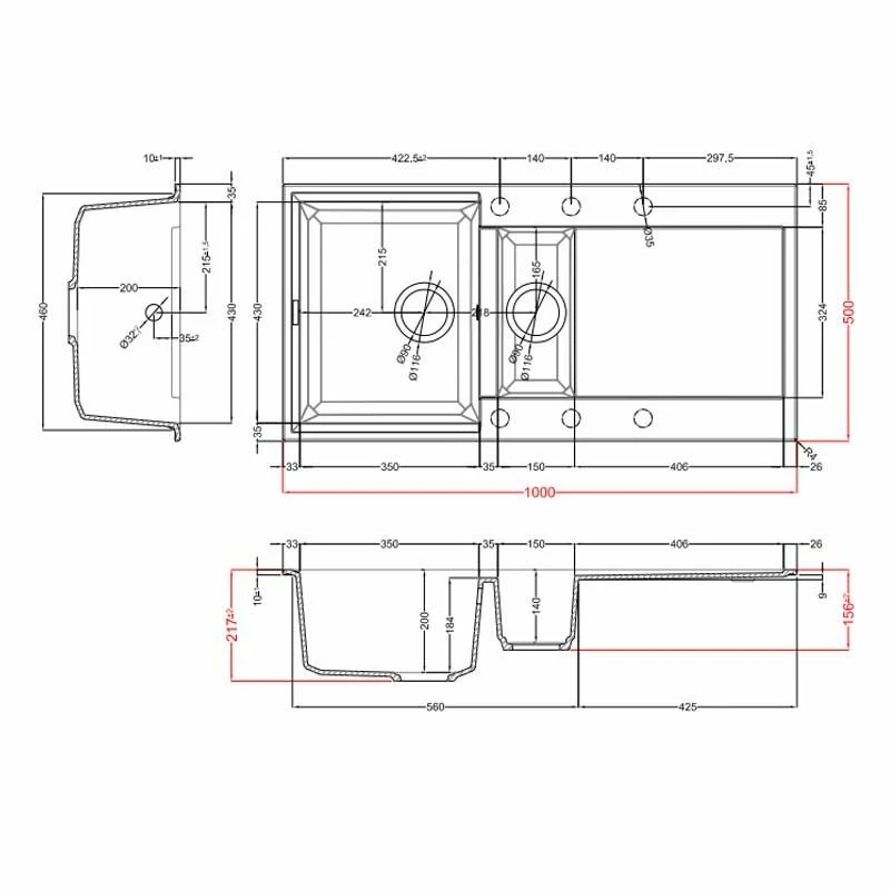 Reginox EASY 475 Elleci 1.5 Bowl Granite Kitchen Sink - Black - EASY 475 B - Image 2