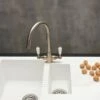 Reginox Elbe Dual Lever Kitchen Tap With White Ceramic Handle - Brushed Nickel - ELBE BN